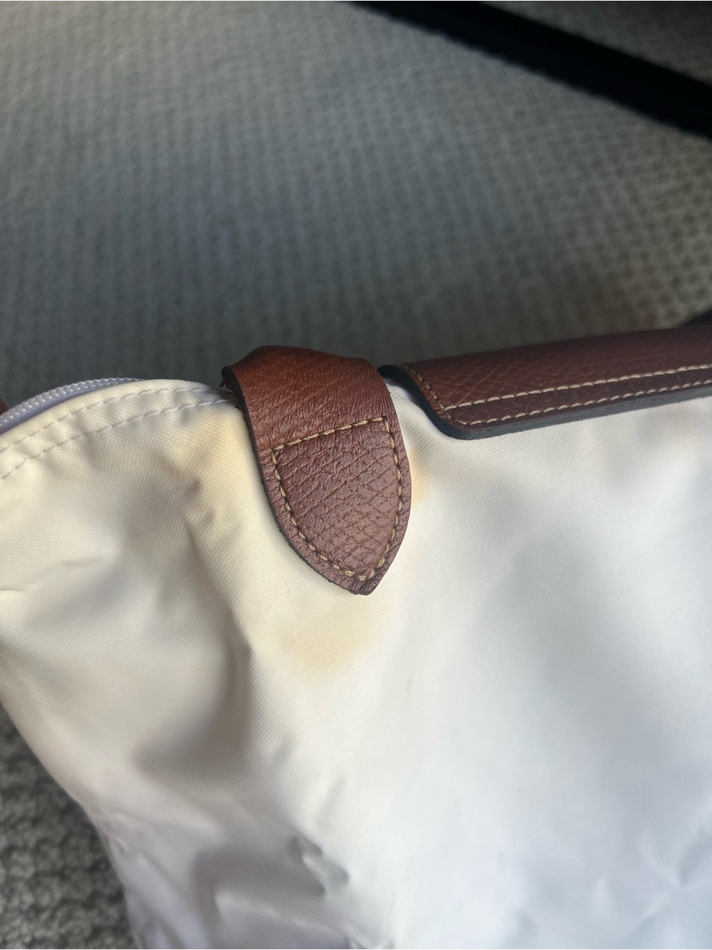 Longchamp Small White/ Cream Le Pliage Tote with Brown Leather Trim - Picture 5 of 9